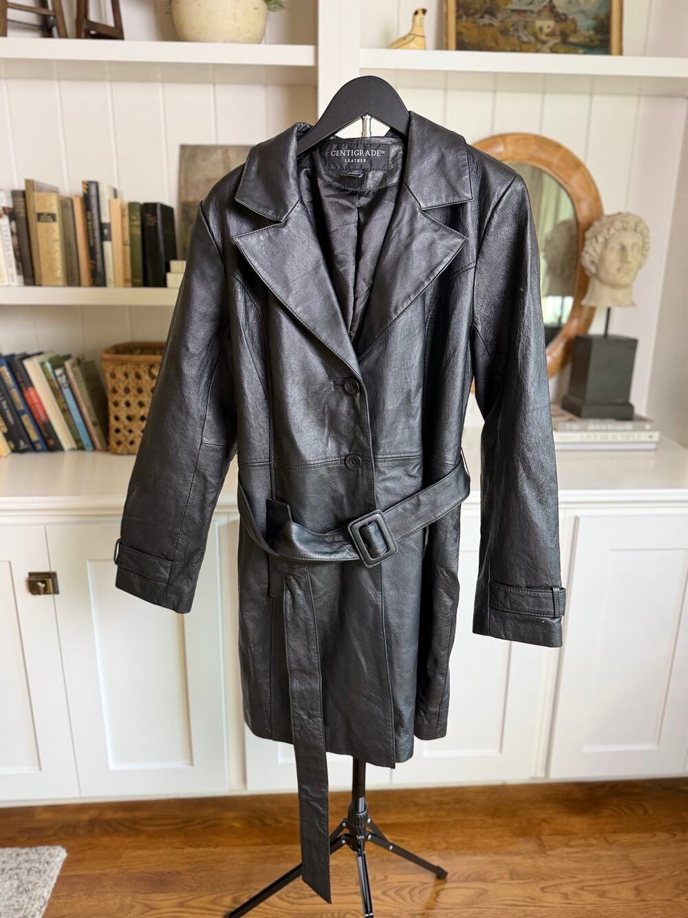 🖤 Vintage Centigrade Leather Belted Trench Coat | Large | Black